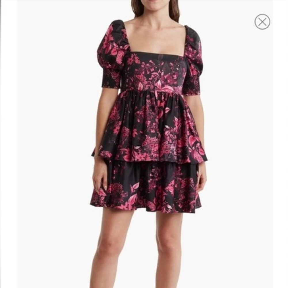 Alice + Olivia Pink and Black Floral Dress